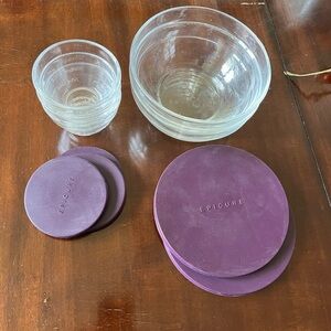 Epicure Glass Bowl Set with Purple Lids